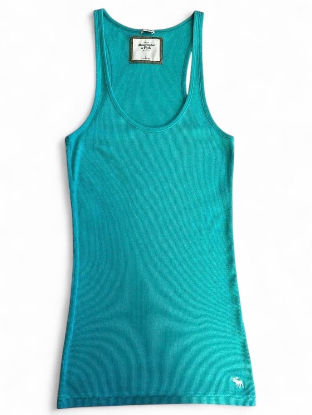Y2K Vintage Abercrombie & Fitch Women's Teal Ribbed Tank Top Size L